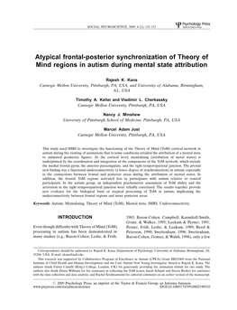 Atypical Frontal-Posterior Synchronization of Theory of Mind Regions in Autism During Mental State Attribution