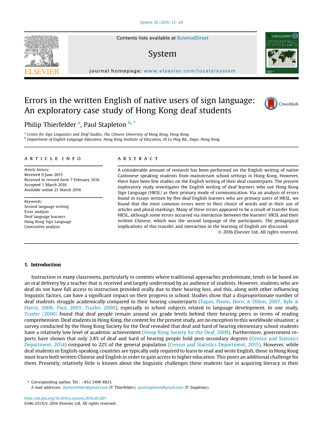 An Exploratory Case Study of Hong Kong Deaf Students