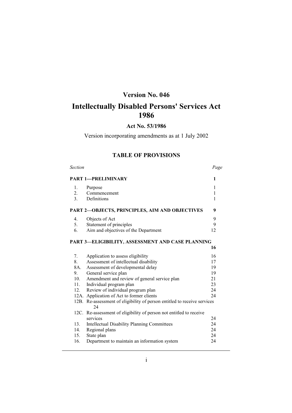 Intellectually Disabled Persons' Services Act 1986