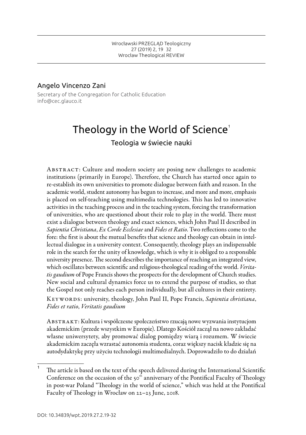 Theology in the World of Science1