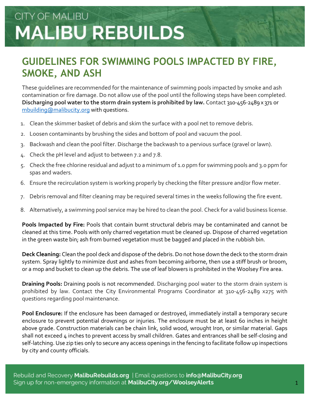 Guidelines for Swimming Pools Impacted by Fire, Smoke, and Ash