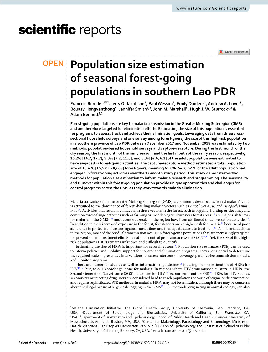 Population Size Estimation of Seasonal Forest-Going Populations