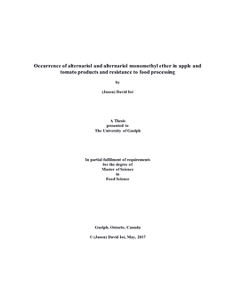 Occurrence of Alternariol and Alternariol Monomethyl Ether in Apple and Tomato Products and Resistance to Food Processing