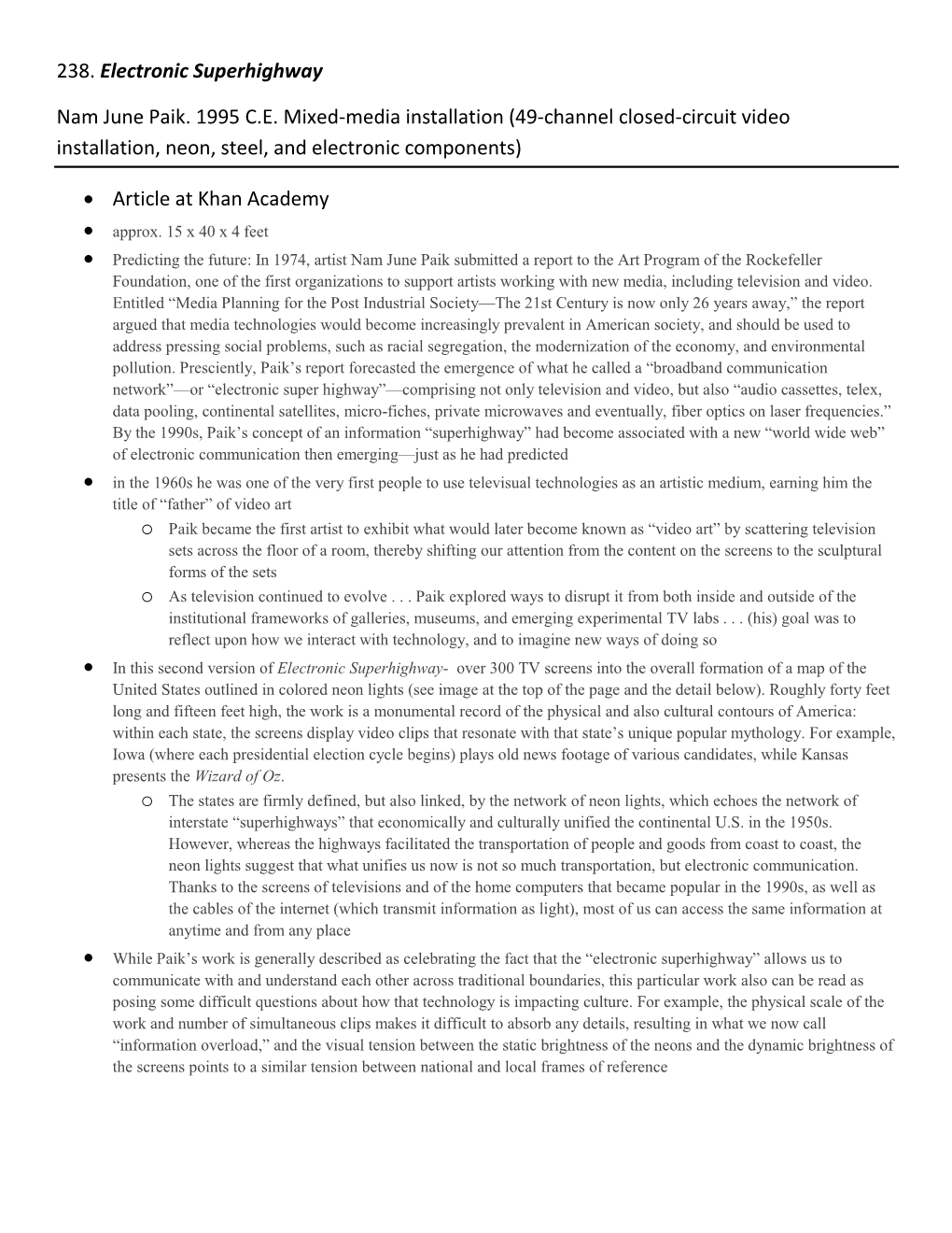 238. Electronic Superhighway Nam June Paik. 1995 C.E. Mixed-Media