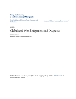 Global Arab World Migrations and Diasporas Louise Cainkar Marquette University, Louise.Cainkar@Mu.Edu