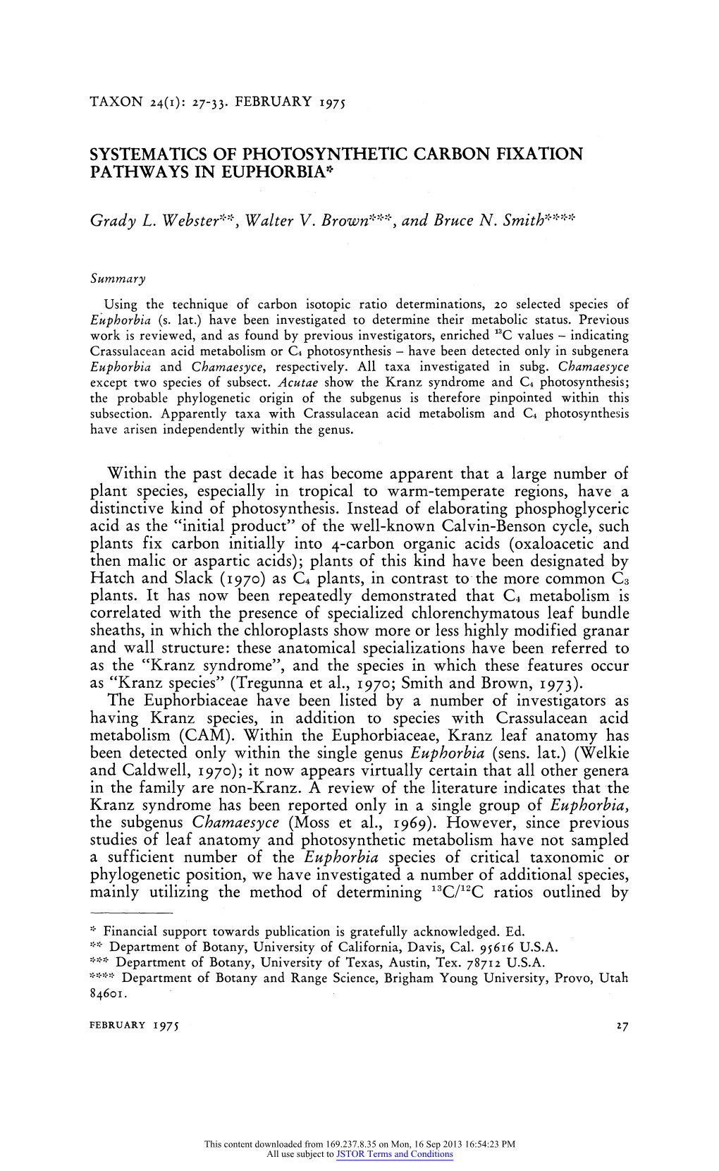 Systematics of Photosynthetic Carbon Fixation Pathways in Euphorbia