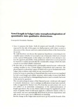 Vowel Length in Vulgar Latin: Transphonologization of Quantitative Into Qualitative Distinctions
