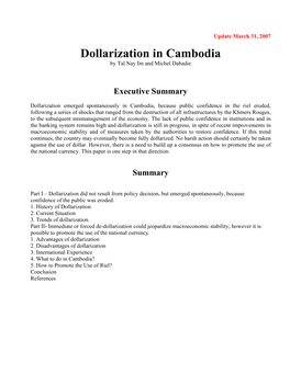 Article on Dollarization in Cambodia