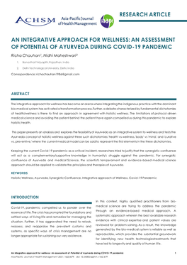 An Assessment of Potential of Ayurveda During Covid-19 Pandemic