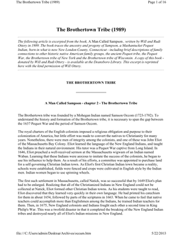 The Brothertown Tribe (1989) Page 1 of 16