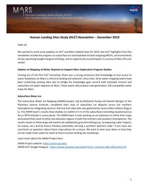 Human Landing Sites Study (HLS2) Newsletter – December 2019