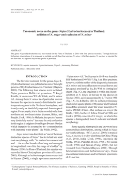 Taxonomic Notes on the Genus Najas (Hydrocharitaceae) in Thailand: Addition of N