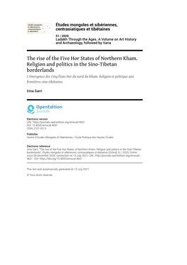 Études Mongoles Et Sibériennes, Centrasiatiques Et Tibétaines, 51 | 2020 the Rise of the Five Hor States of Northern Kham