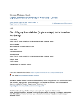 Diet of Pygmy Sperm Whales (Kogia Breviceps) in the Hawaiian Archipelago