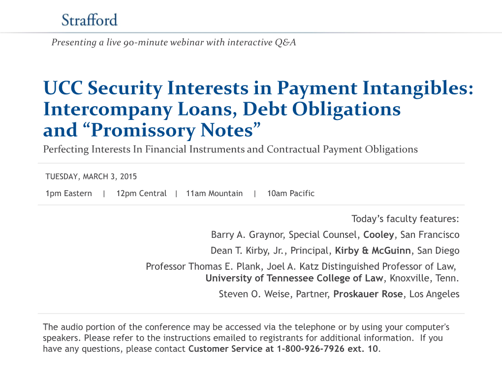 UCC Security Interests in Payment Intangibles: Intercompany Loans, Debt Obligations and “Promissory Notes”