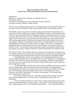 Statement for the Library of Congress Study on the Current State Of