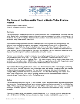 The Nature of the Kananaskis Thrust at Quaite Valley, Exshaw, Alberta Kristina Kublik and Robert Taerum University of Calgary, Geoscience Department