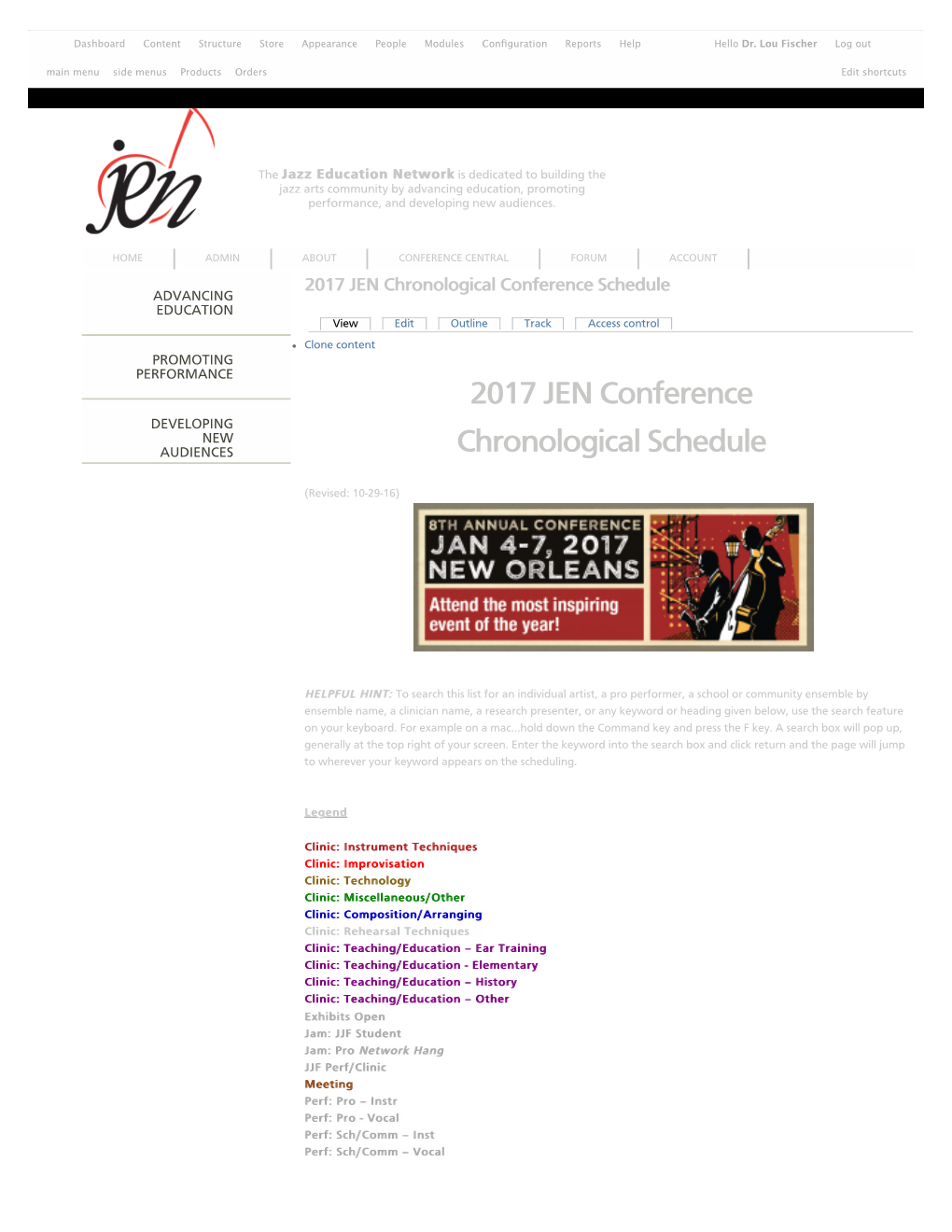 2017 JEN Chronological Conference Schedule