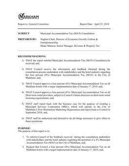 Municipal Accommodation Tax (MAT) Consultation