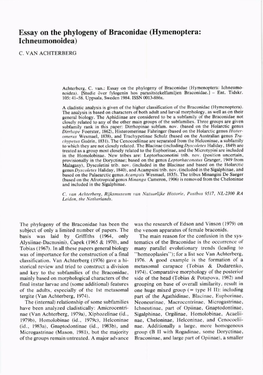 Essay on the Phylogeny of Braconidae (Hymenoptera: Ichneumonoidea)