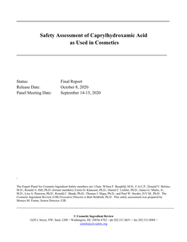 Safety Assessment of Caprylhydroxamic Acid As Used in Cosmetics