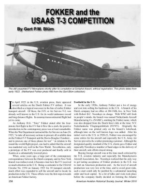 FOKKER and the USAAS T-3 COMPETITION by Gert P.M