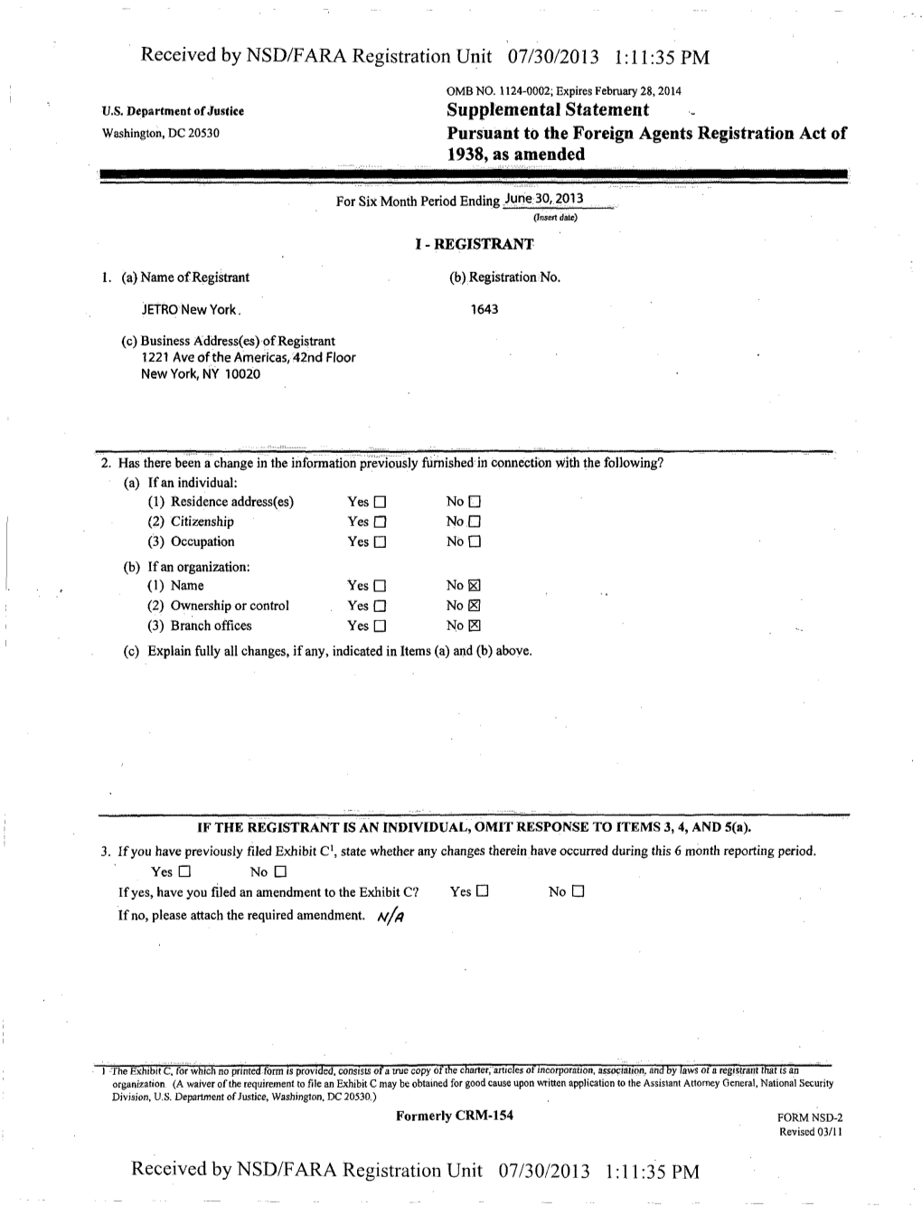 Received by NSD/FARA Registration Unit 07/30/2013 1:11:35 PM