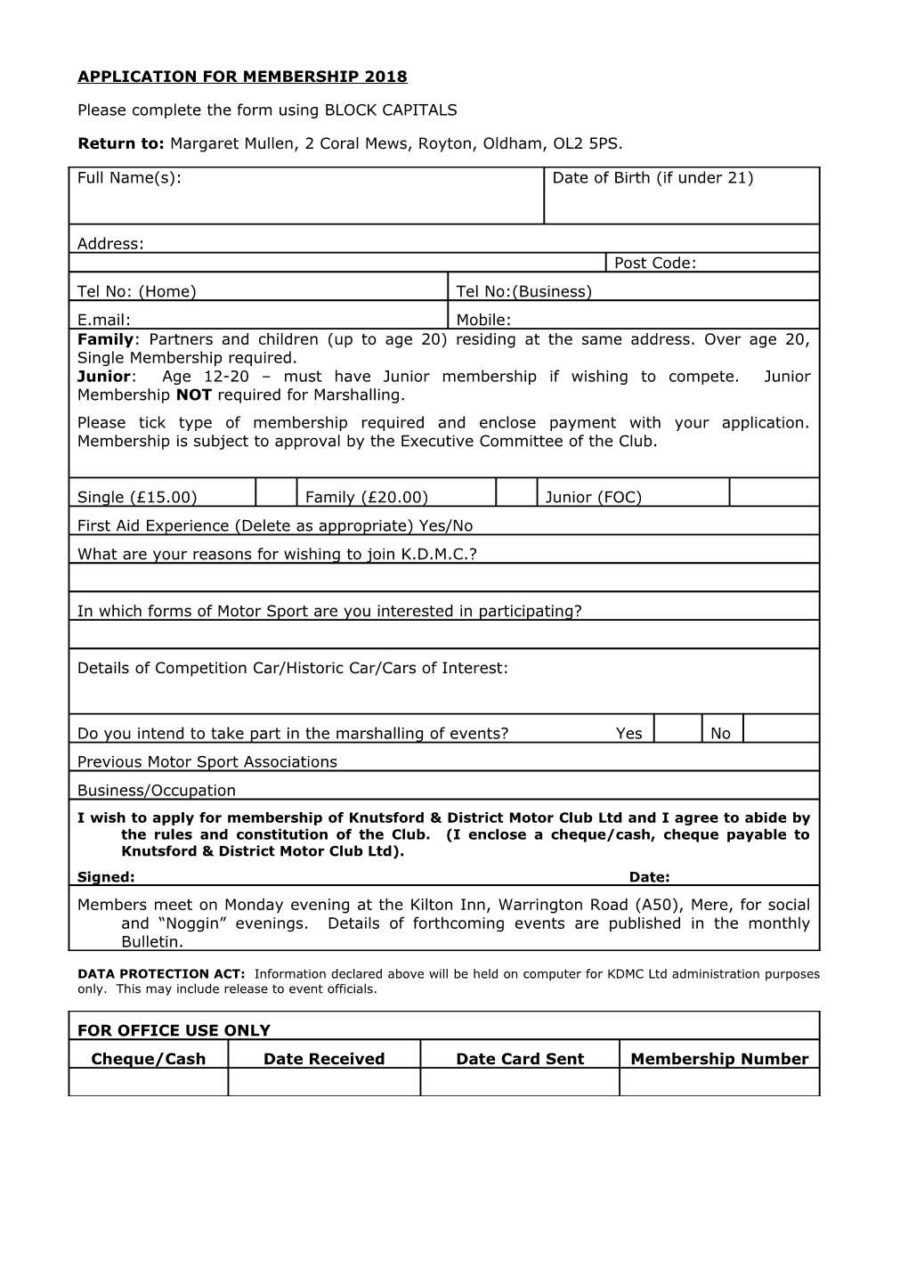 Application for Membership