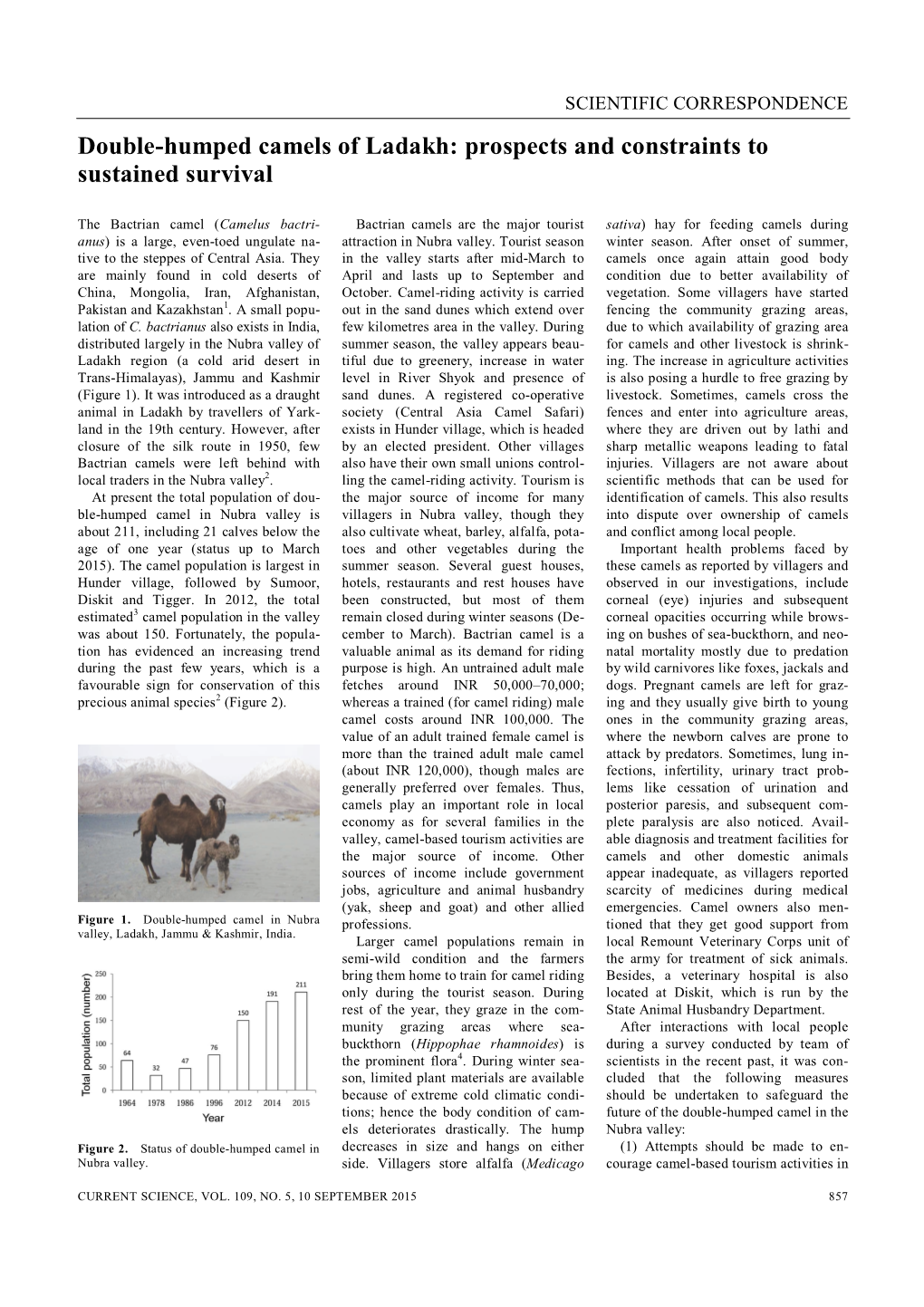 Double-Humped Camels of Ladakh: Prospects and Constraints to Sustained Survival