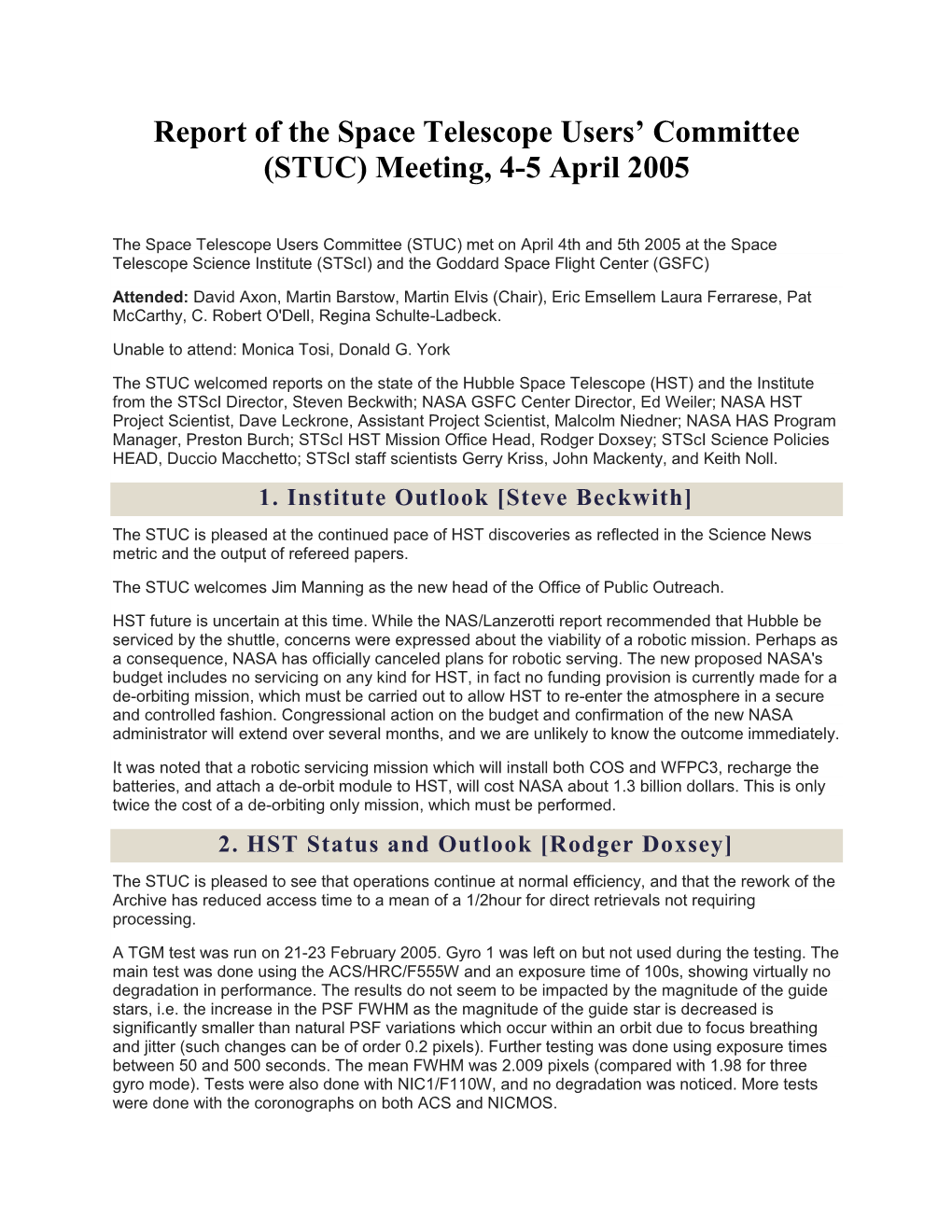 Report of the Space Telescope Users' Committee (STUC) Meeting, 4-5