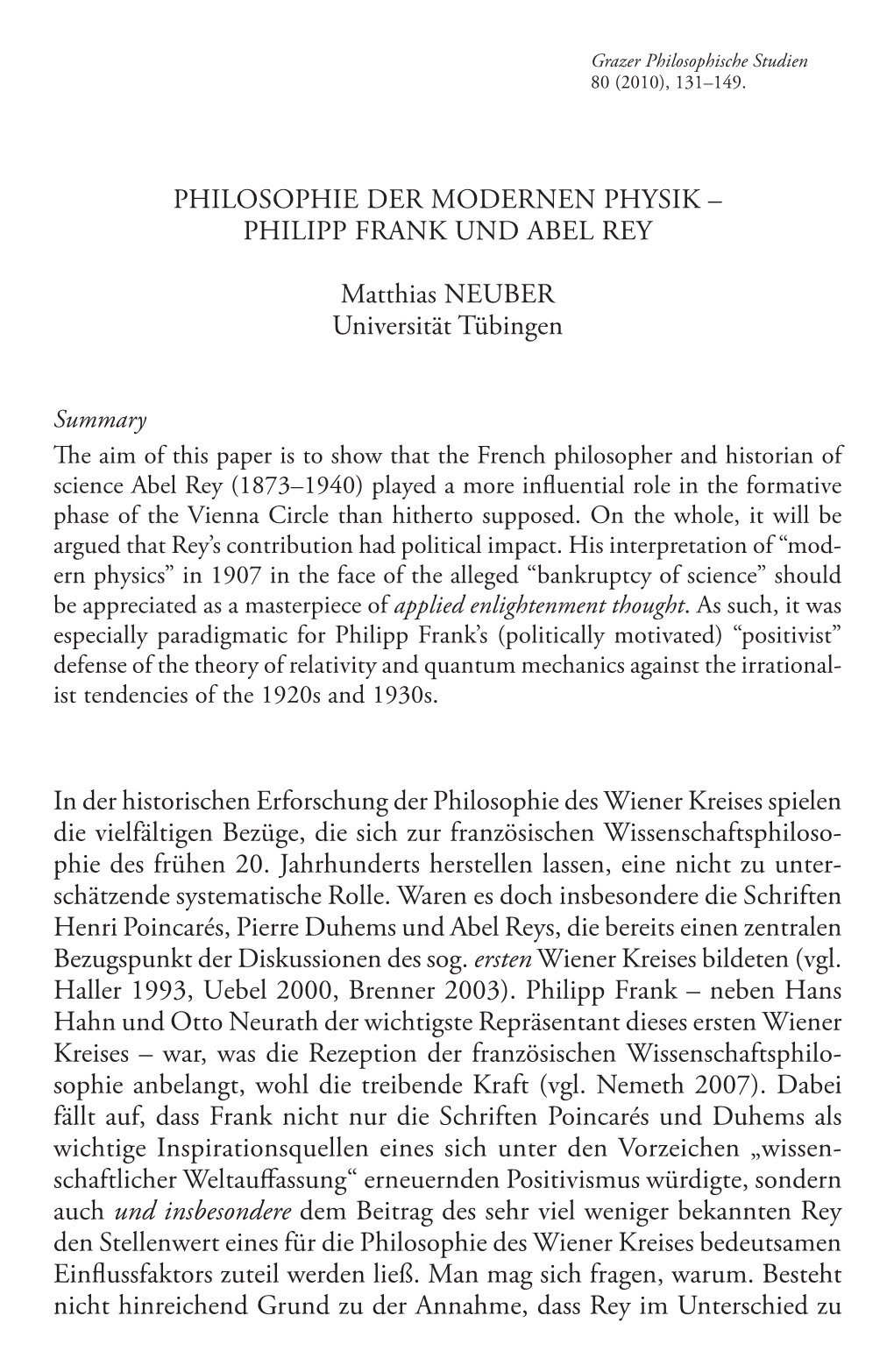 Philosophie Der Modernen Physik – Philipp Frank Und Abel Rey