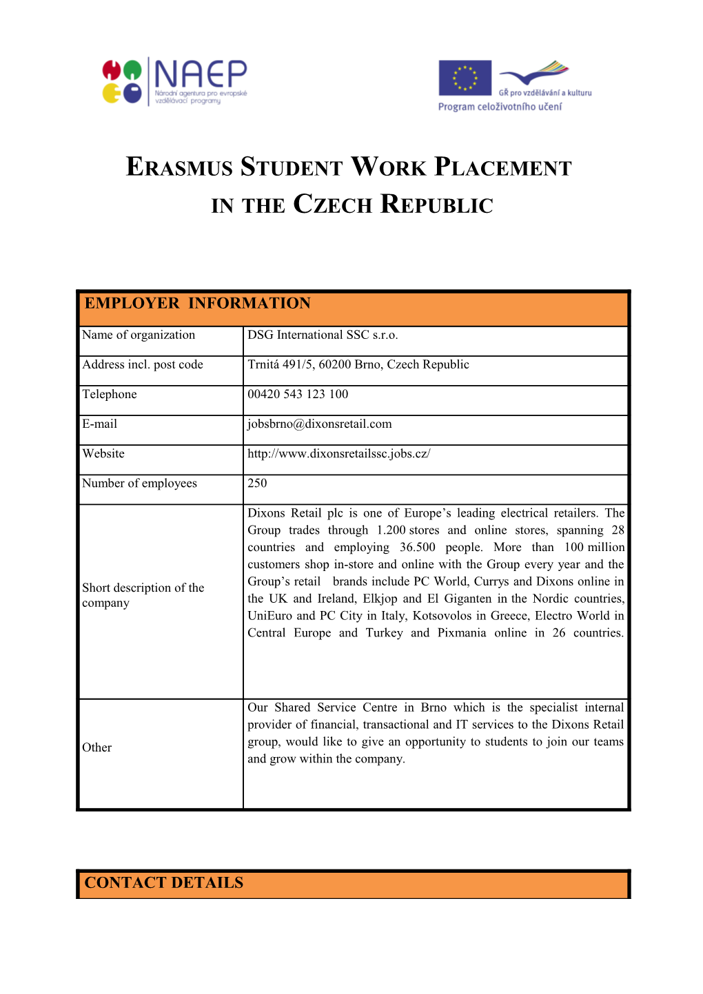 Erasmus Student Work Placement s1