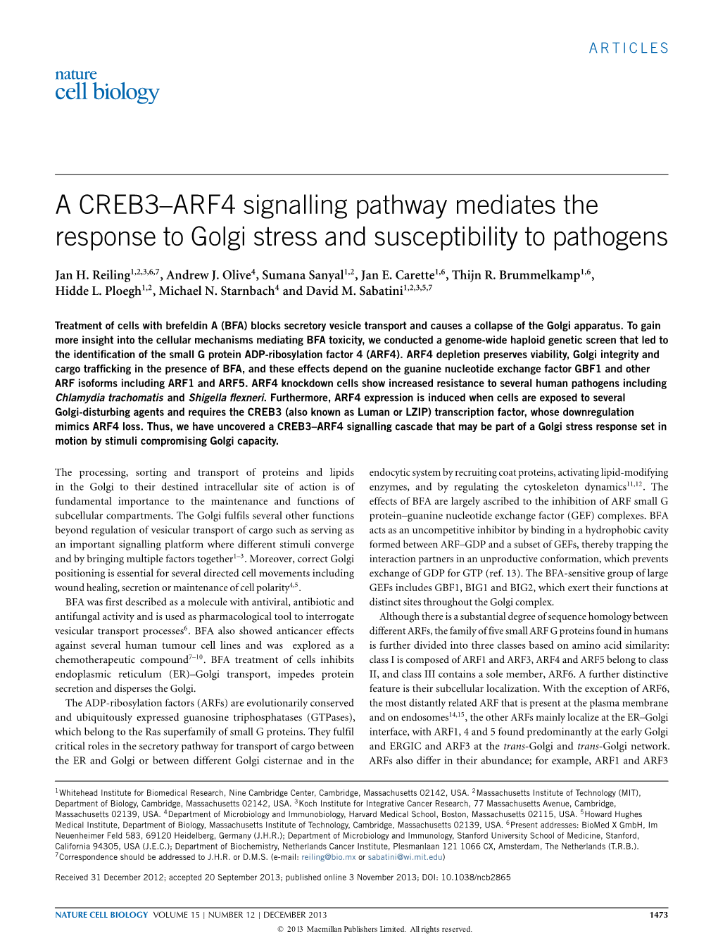 ARF4 Signalling Pathway Mediates the Response to Golgi Stress and Susceptibility to Pathogens