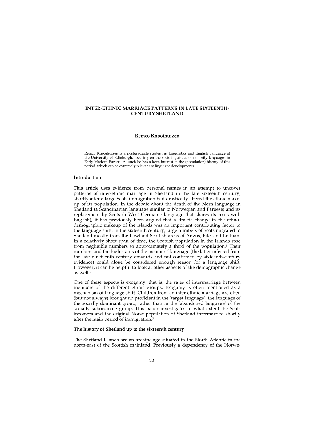 Inter-Ethnic Marriage Patterns in Late Sixteenth-Century Shetland