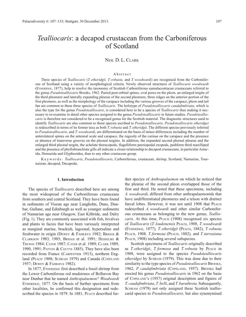 Tealliocaris: a Decapod Crustacean from the Carboniferous of Scotland