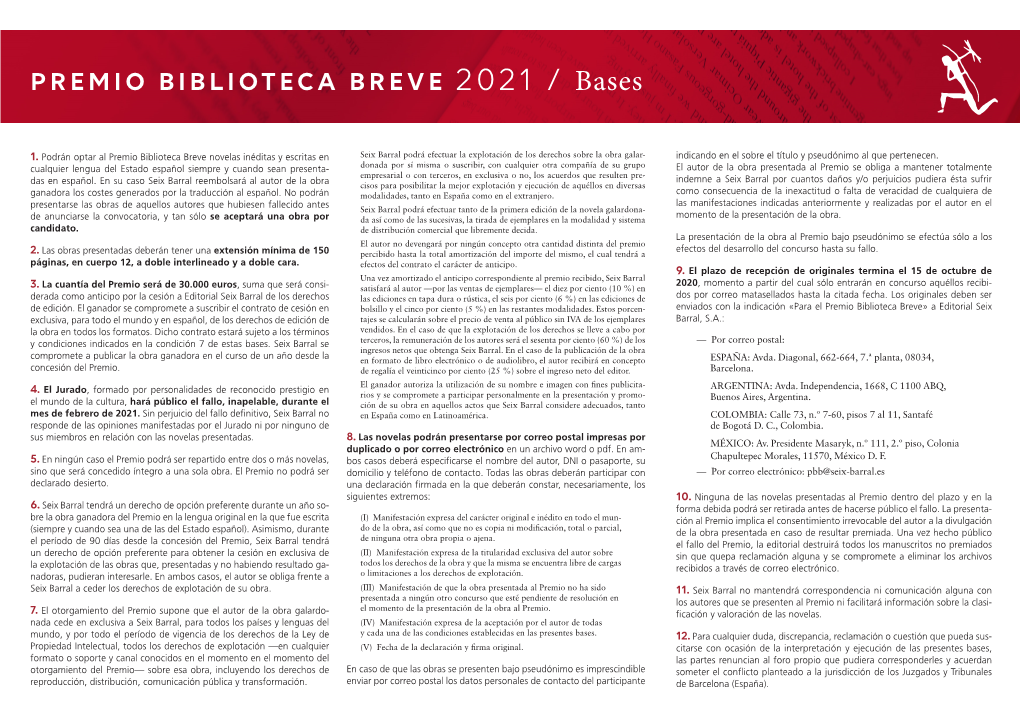 PREMIO BIBLIOTECA BREVE 2021 / Bases