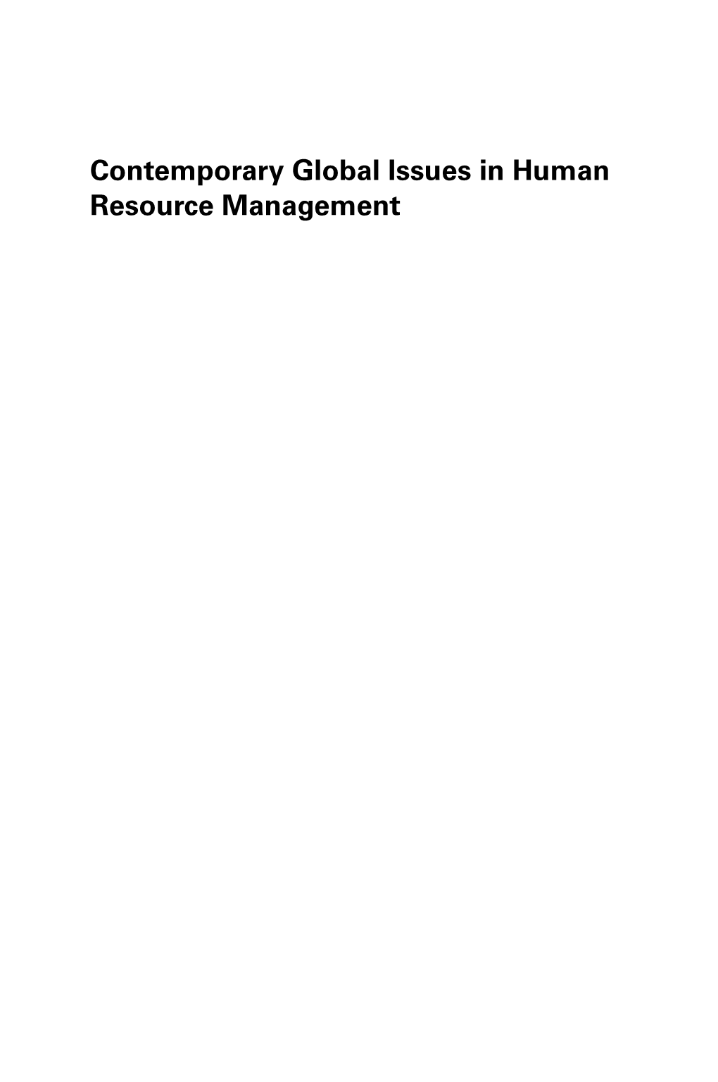 Contemporary Global Issues in Human Resource Management This Page Intentionally Left Blank Contemporary Global Issues in Human Resource Management