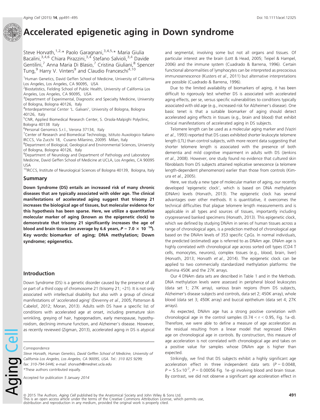 Accelerated Epigenetic Aging in Down Syndrome