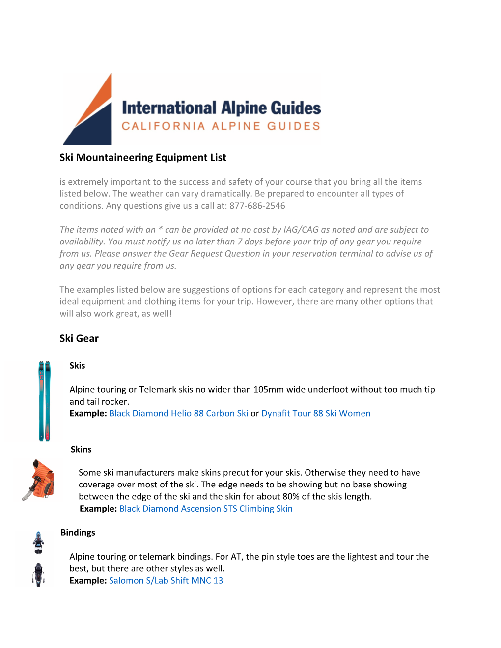 Ski Mountaineering Equipment List Ski Gear