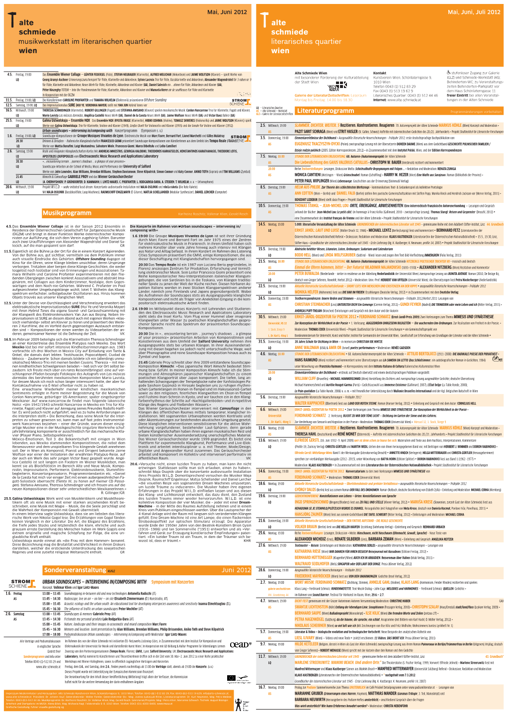 Literaturprogramm Musikprogramm Sonderveranstaltung AS/GLZ Juni 2012