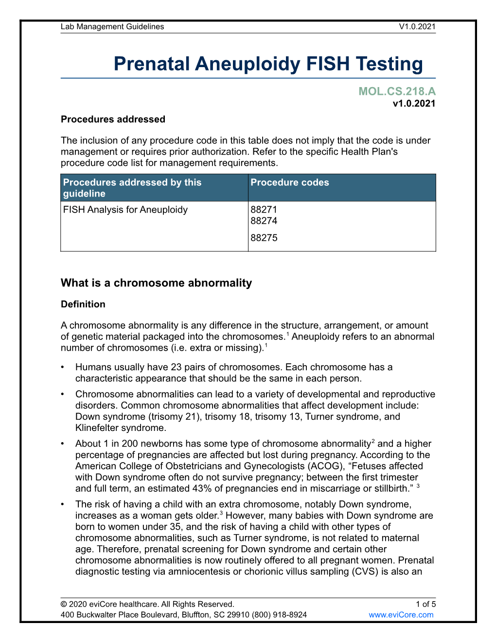 Prenatal Aneuploidy FISH Testing