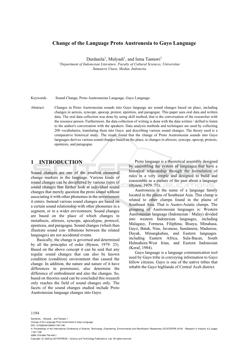 Change of the Language Proto Austronesia to Gayo Language 1