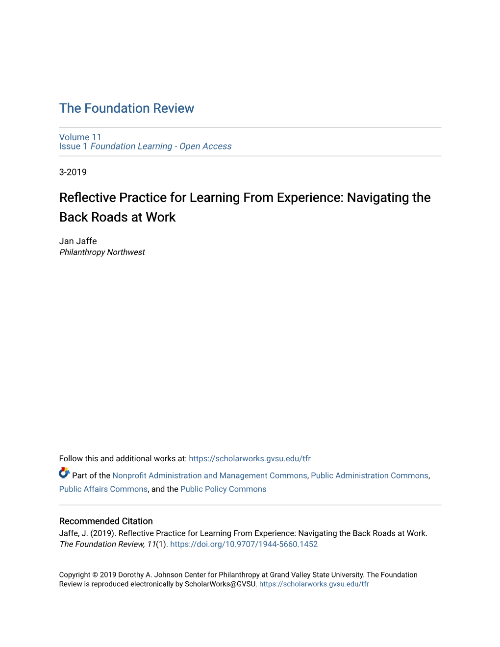 Reflective Practice for Learning from Experience: Navigating the Back Roads at Work