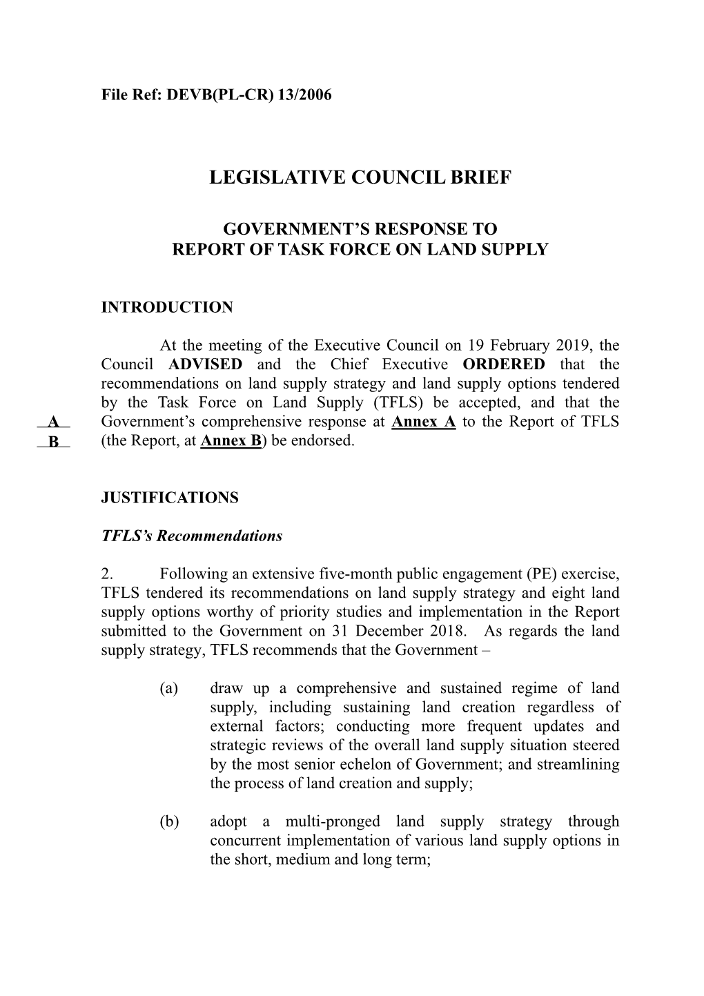 Legislative Council Brief