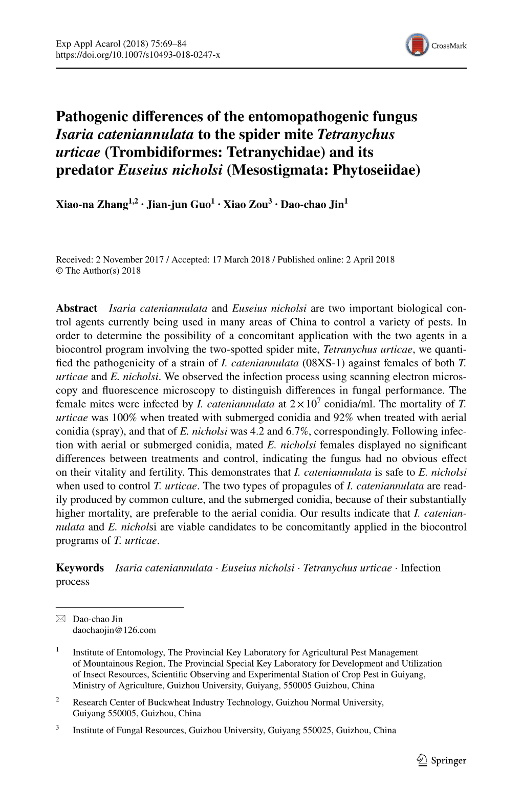 Pathogenic Differences of the Entomopathogenic Fungus Isaria