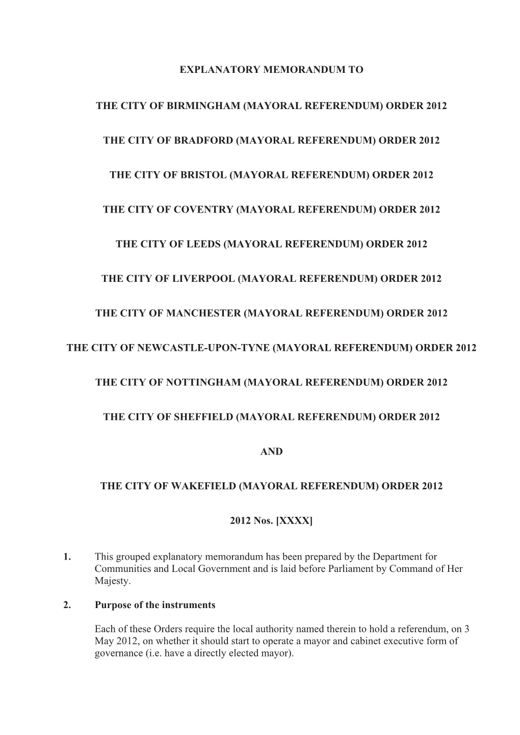 EXPLANATORY MEMORANDUM to the City of Liverpool (Mayoral Referendum) Order 2012