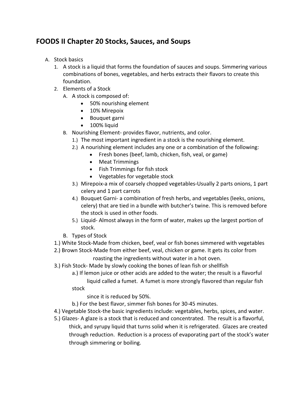 FOODS II Chapter 20 Stocks, Sauces, and Soups