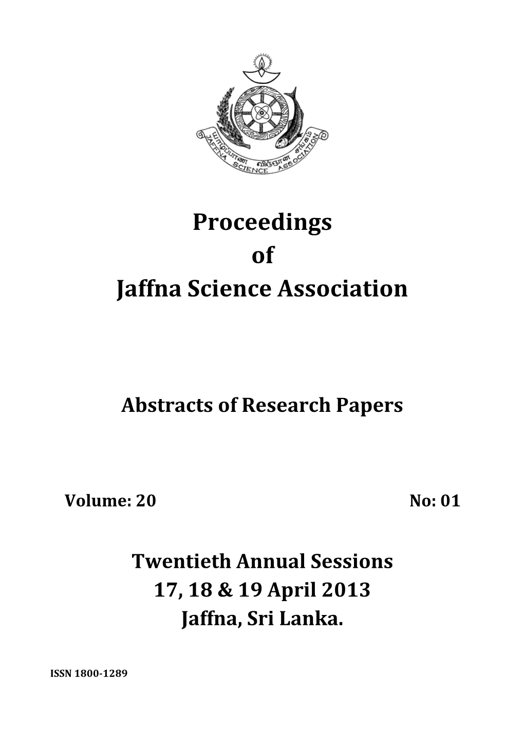 Proceedings of Jaffna Science Association