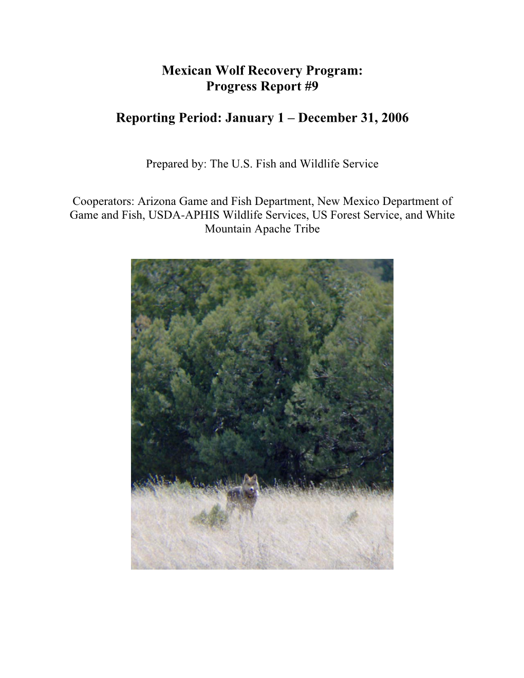 Mexican Wolf Recovery Program: Progress Report #9 Reporting Period