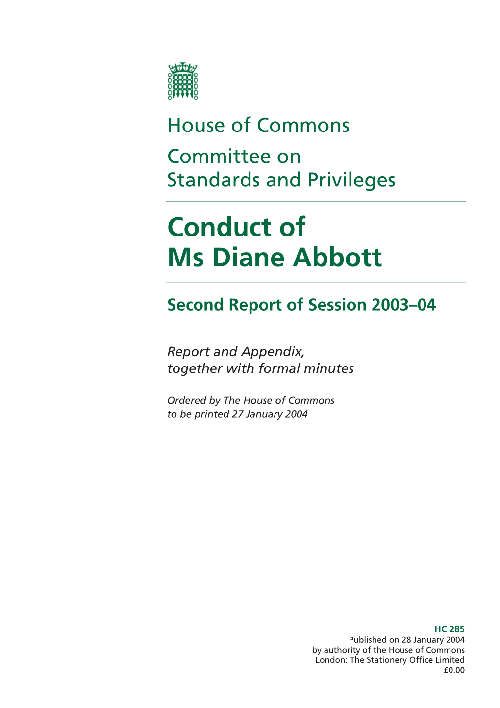 Conduct of Ms Diane Abbott